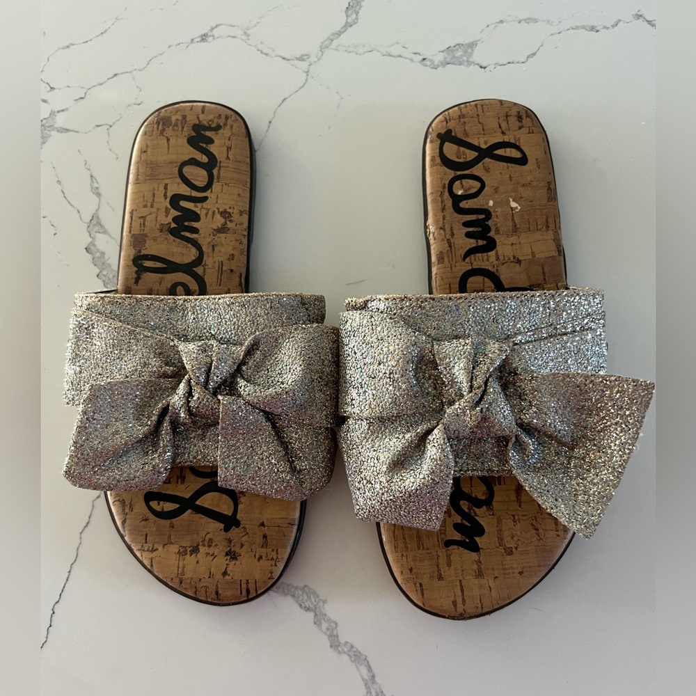 Sam Edelman Slip On Glitter Glam Sparkle Bow Gigi Sandals Girls Size 3